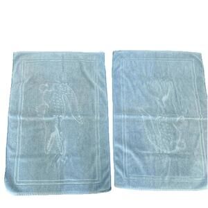 VTG 2 Lacoste Light Blue Towel/bath Mat 100% Cotton 30" x 22” Big Embossed